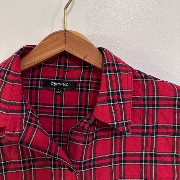 Madewell Classic Ex-Boyfriend Shirt Plaid Patchwork Red Flannel Women Size Small - Picture 3 of 6